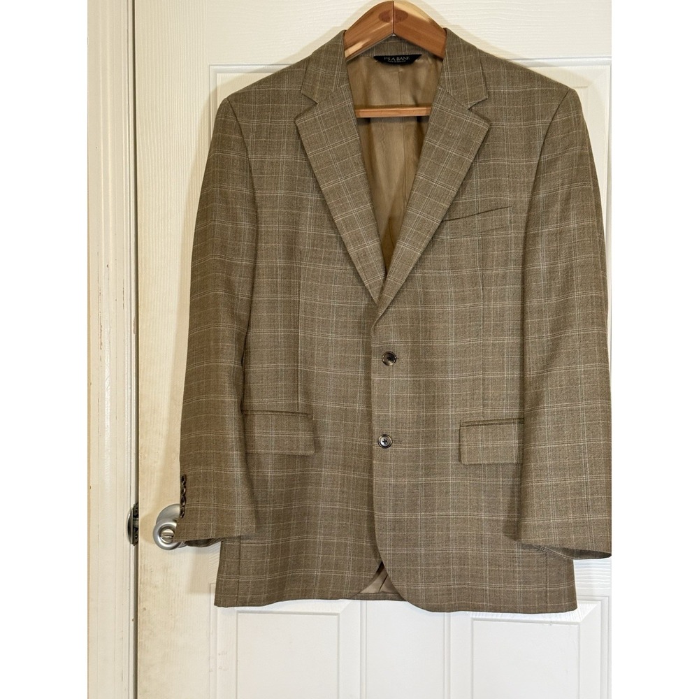 Jos A Bank Tan Plaid Blazer L 42 Preppy Classic Formal Career Acadamia